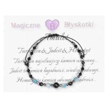 Bransoletka celebrytka czarny TURMALIN JADEIT HEMATYT ochrona i odwaga